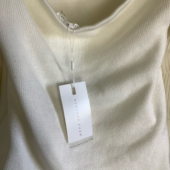 Endless Rose Women's Knit White Sweater 3/4 Layered Puff Sleeves Large NWT - Picture 7 of 10